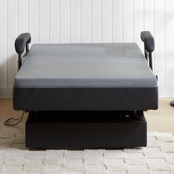 EZLift Hi-Lo Pro raised to caregiver access height showing full Hi-Lo range
