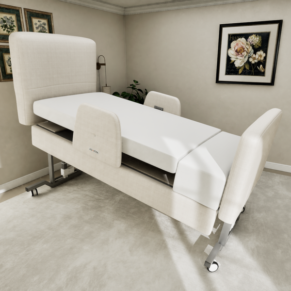 Elevra Rotating Bed with independent leg section lowered — foot elevation control